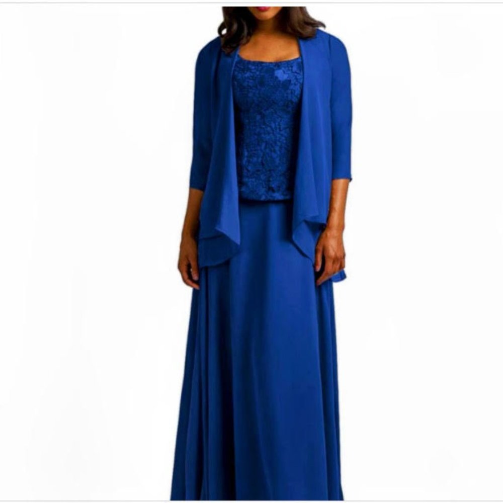 Women's Mother of The Bride Chiffon Dress with Jacket Size 12 Royal Blue